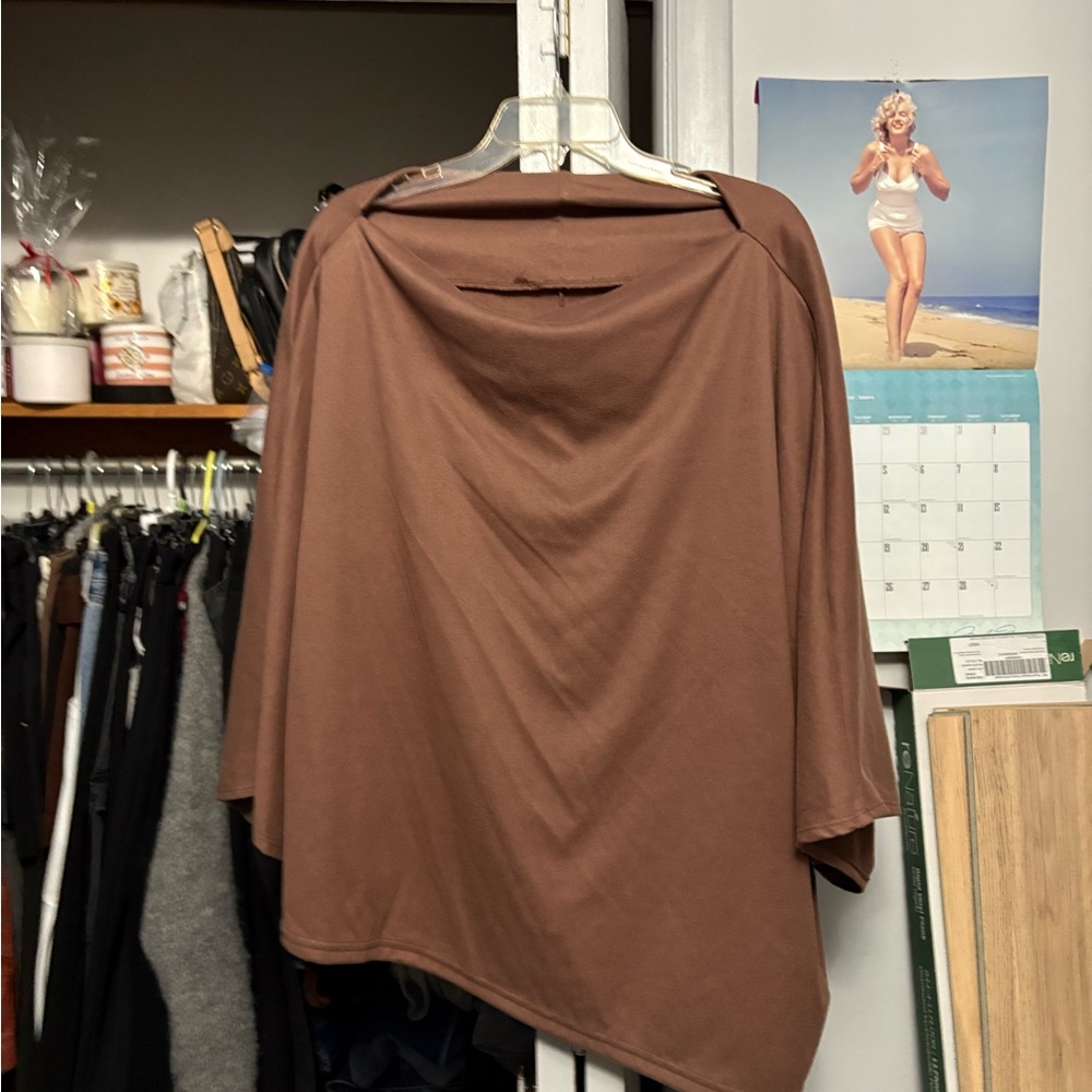 Tan Cape with Flowing Silhouette and Cowl Neckline